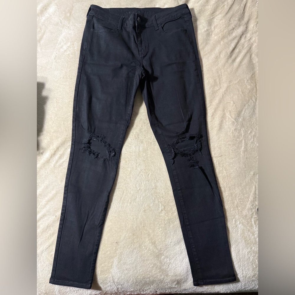 American Eagle Outfitters Black Ripped Skinny Jeans, Stretch X, Jegging.